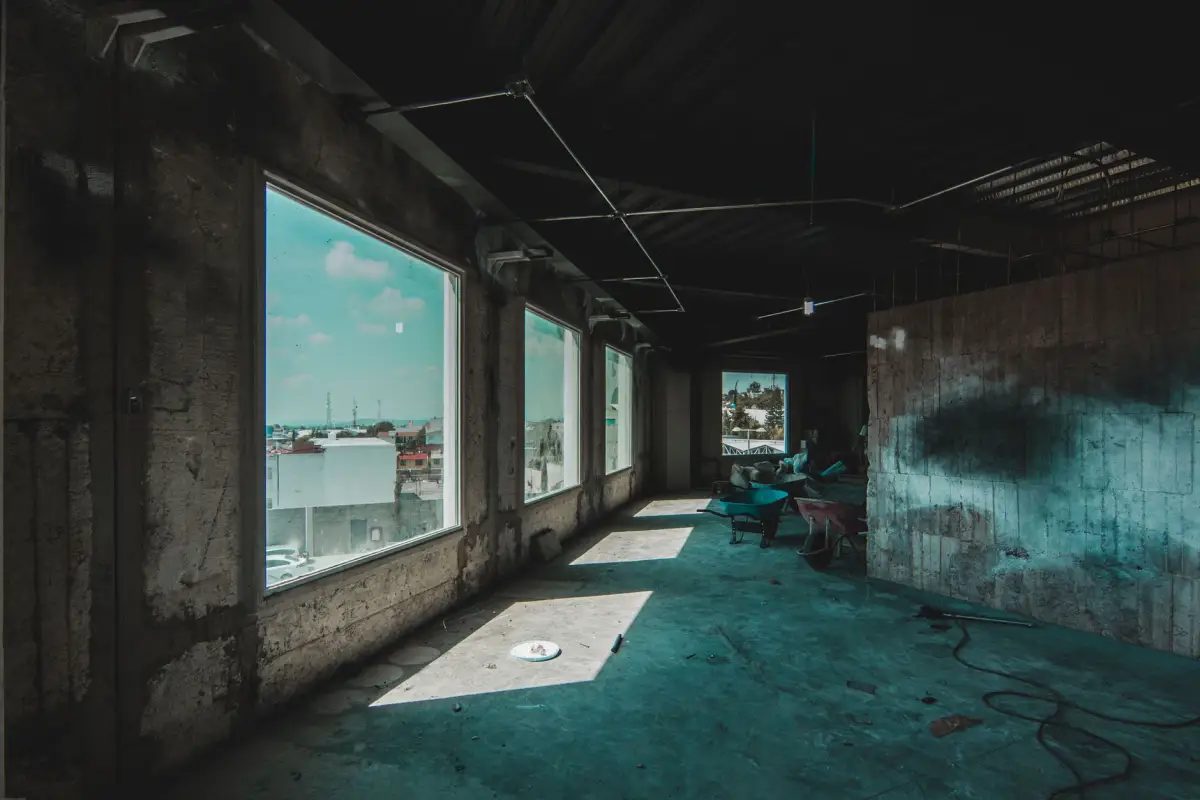 Commercial industrial space under renovation with natural light