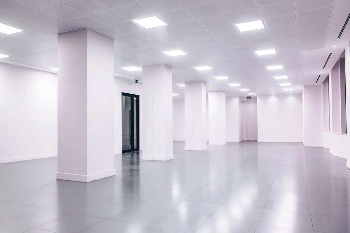 Modern minimalist office interior with finished drywall walls